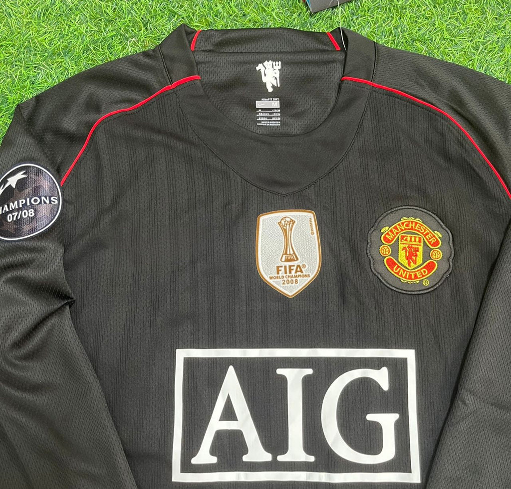 Manchester United 2007/2008 Champions League Patch Black Retro Football Jersey – Detailed View
