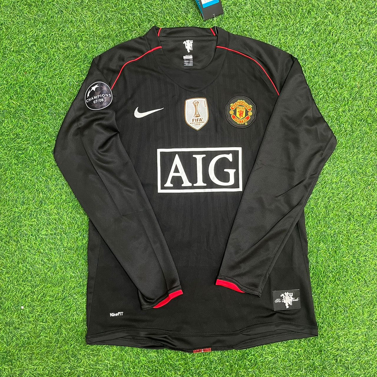 2007/08 Paul Scholes Manchester United Champions League Patch Black Retro Football Jersey Collection – Front View