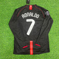 Cristiano Ronaldo Manchester United 2007/2008 Champions League Patch Black Retro Football Jersey – Back View