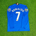 2008 Cristiano Ronaldo Manchester United Blue EPL Patch Retro Long Sleeve Football Jersey – Back View