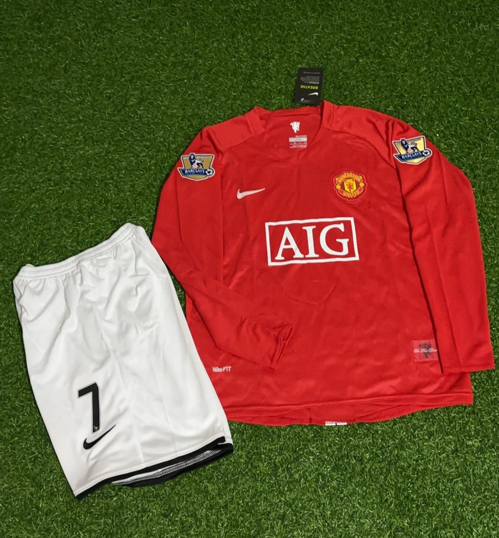 2008 Manchester United EPL Retro Long Sleeve Kids Football Kit Cristiano Ronaldo