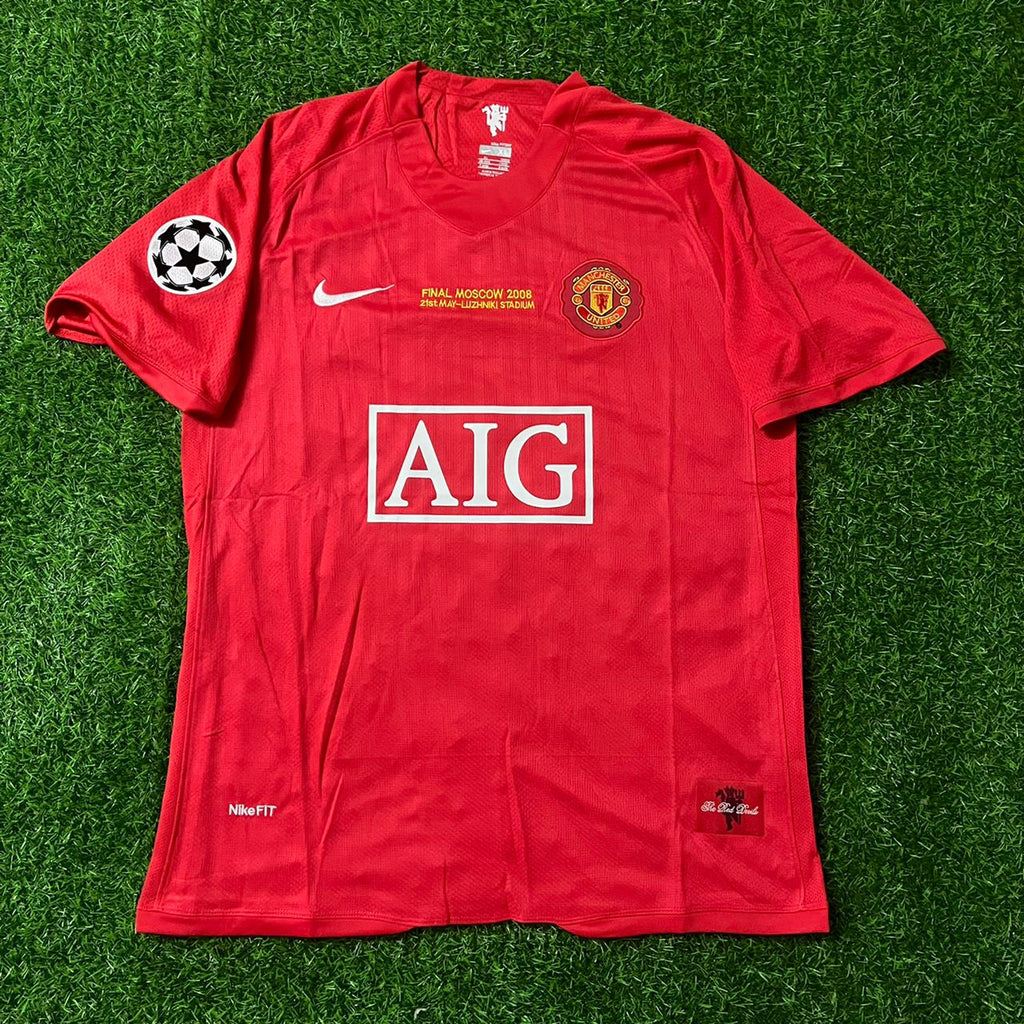 2008 Rio Ferdinand Manchester United Champions League Final Moscow Retro Red Football Shirt Jersey – Front View