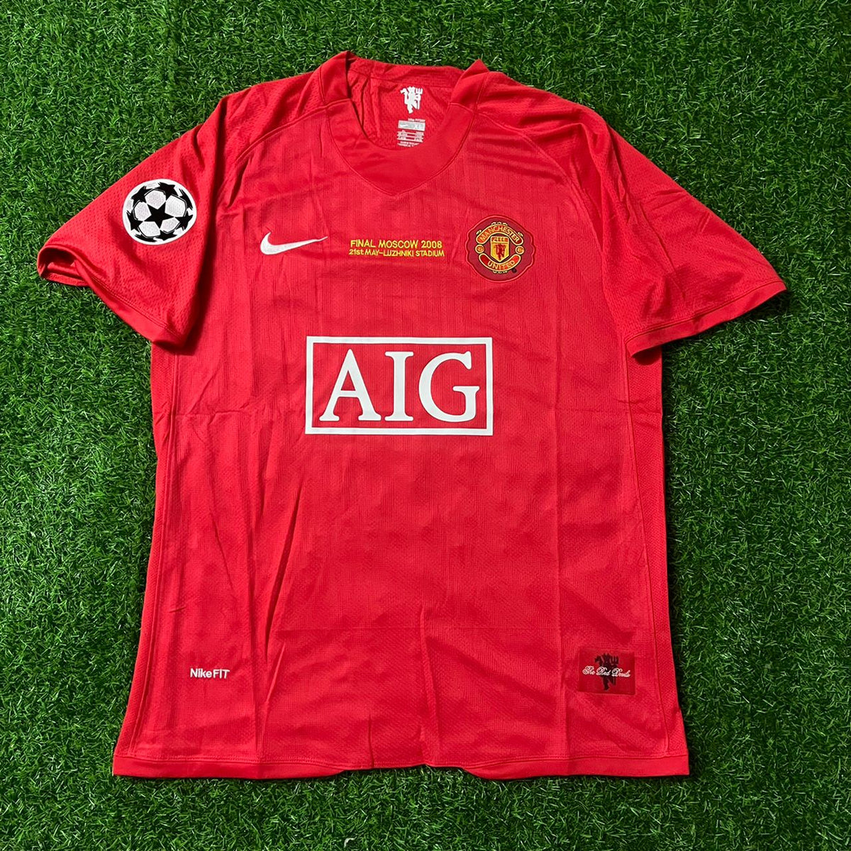 2008 Rio Ferdinand Manchester United Champions League Final Moscow Retro Red Football Shirt Jersey – Front View