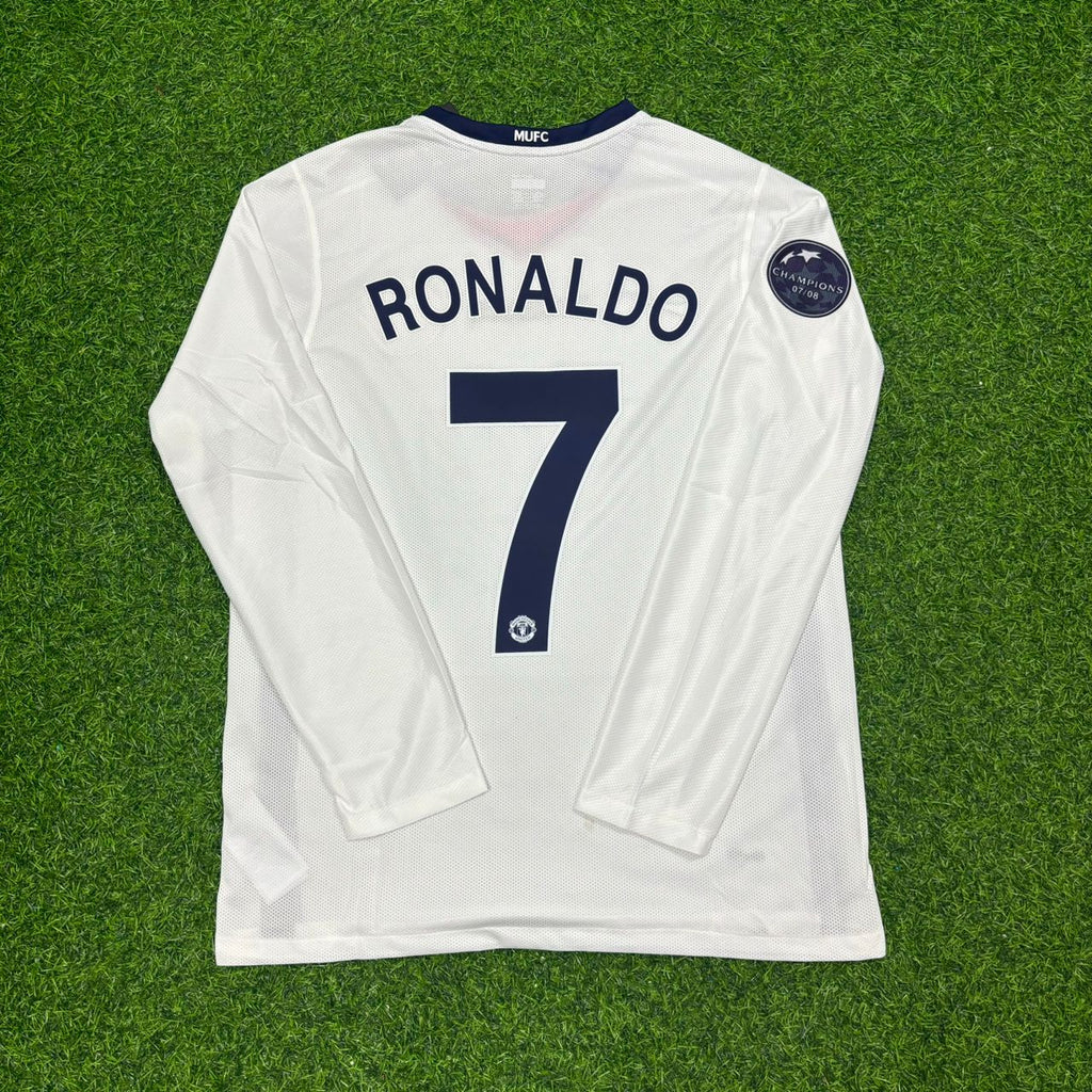 2009 Cristiano Ronaldo Manchester United CL Final White Long-Sleeve Retro Football Shirt Jersey – Back View
