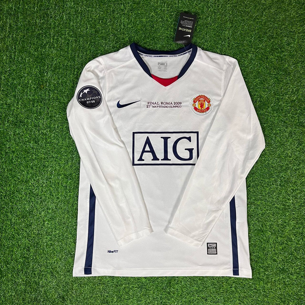 2009 Luis Nani 17 Manchester United Champions Leage Final Rome Retro Long Sleeve Football Jersey – Front View