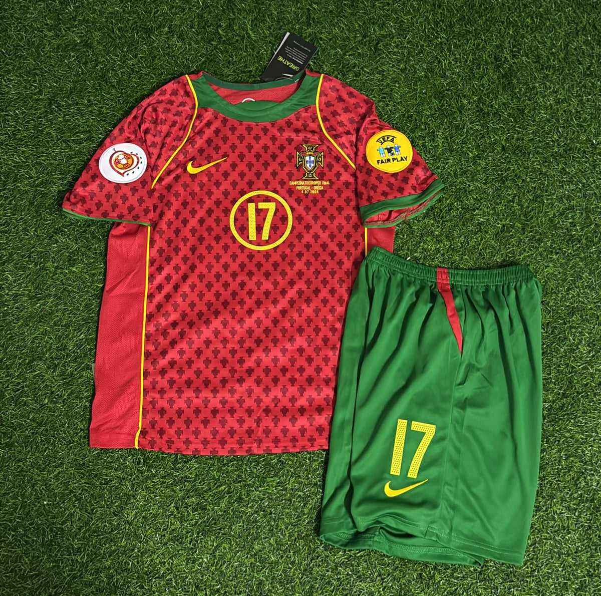 Cristiano Ronaldo Portugal 2004 Final Home Kids Football Jersey – Front View