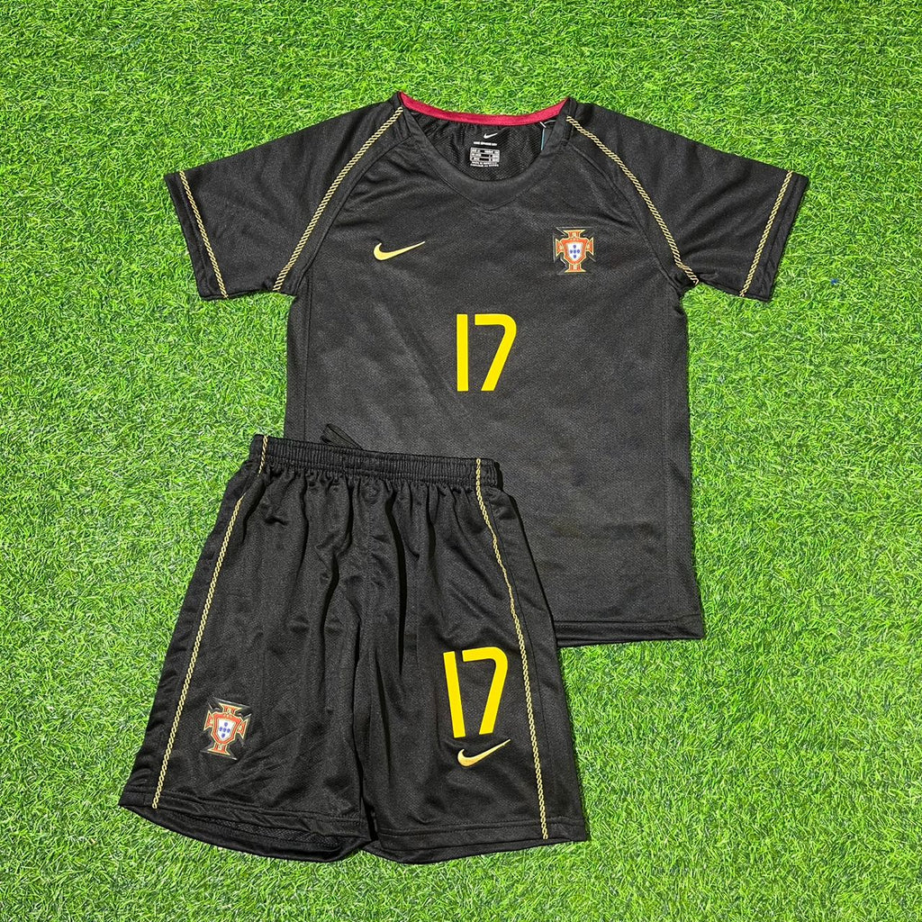 Cristiano Ronaldo Portugal 2006 World Cup Black Retro Kids Football Jersey – Front View