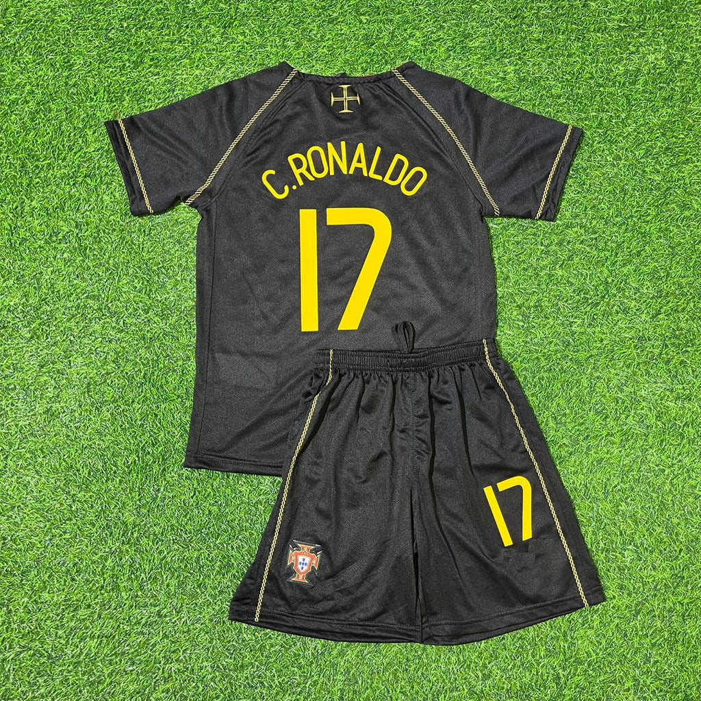 Cristiano Ronaldo Portugal 2006 World Cup Black Retro Kids Football Jersey – Back View