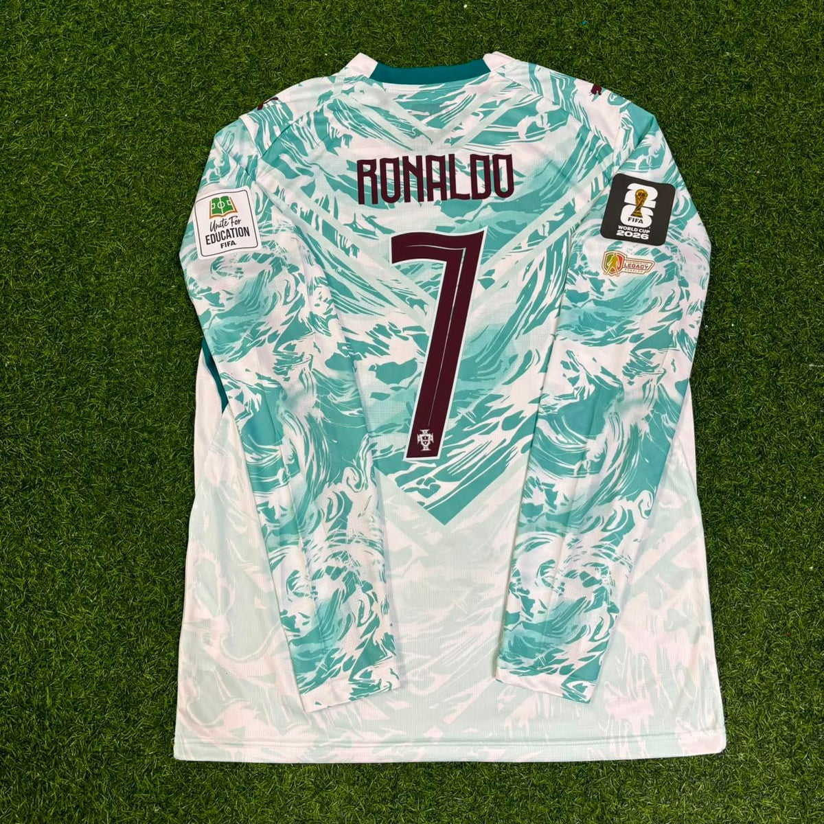 Cristiano Ronaldo Portugal 2026 World Cup Away Special Legacy Patch Long Sleeve Football Jersey – Back View