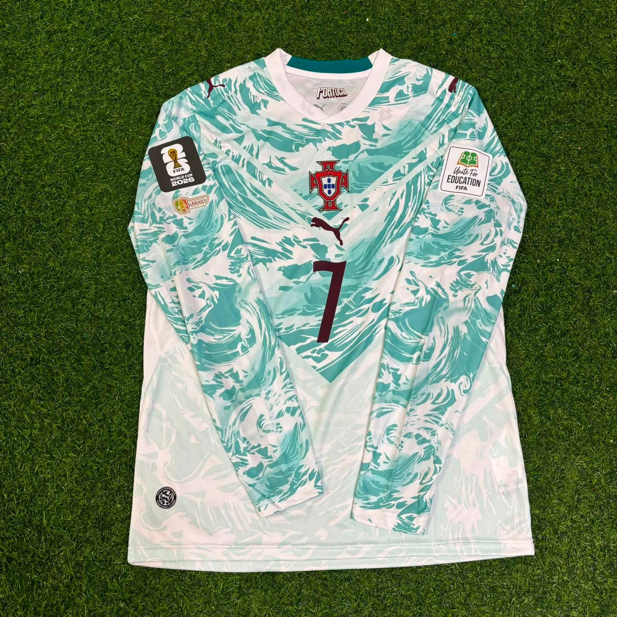Cristiano Ronaldo Portugal 2026 World Cup Away Special Legacy Patch Long Sleeve Football Jersey – Front View