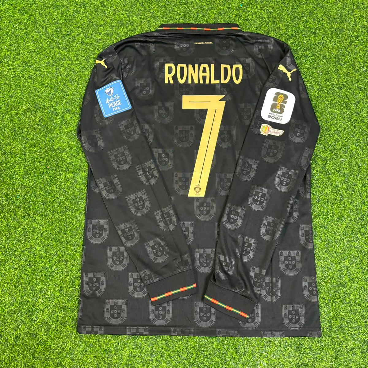 Portugal 2026 World Cup Black Legacy Patch Long Sleeve Football Jersey – Cristiano Ronaldo – Back View