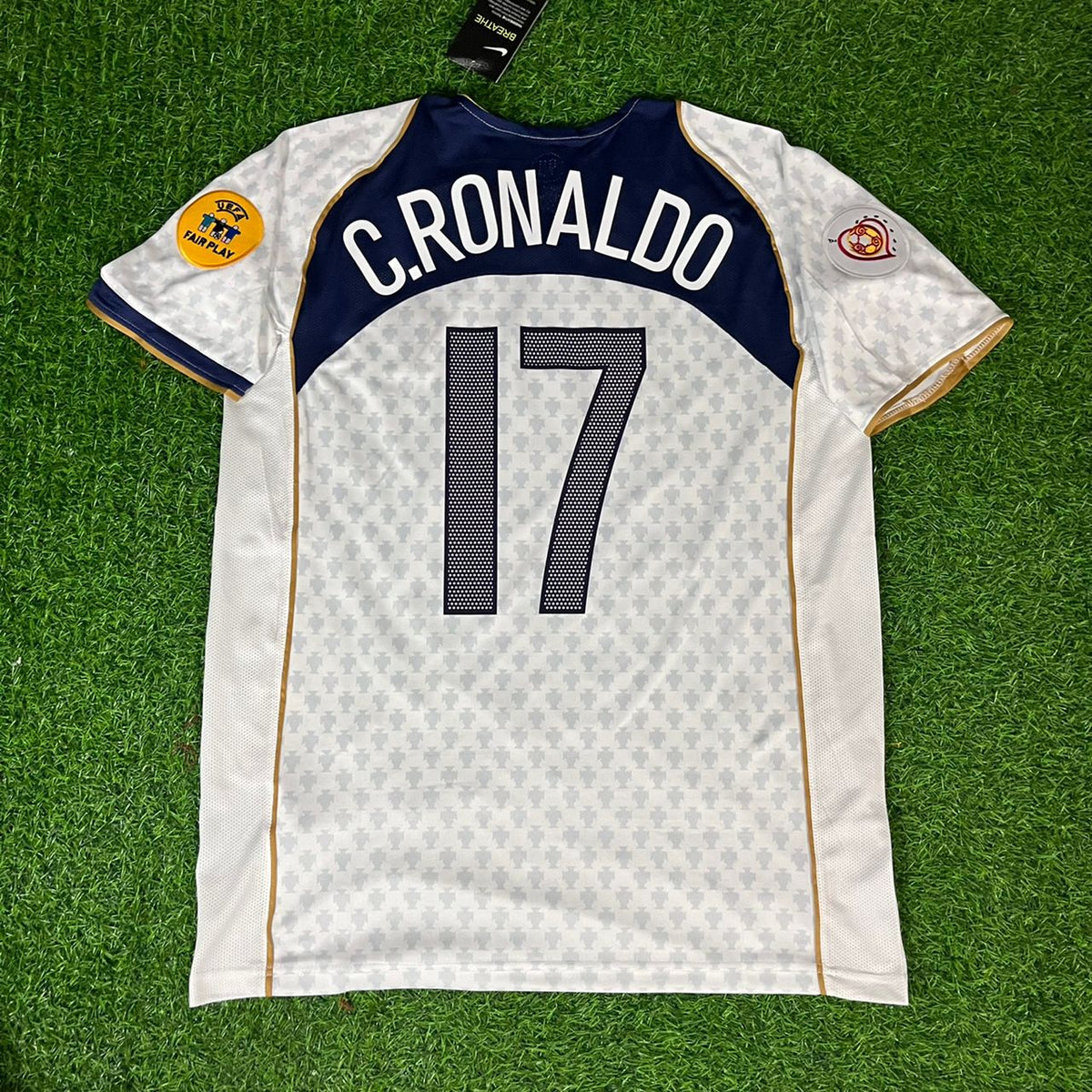 Portugal EURO 2004 Retro White Away Soccer Kit Jersey – Cristiano Ronaldo 17 – Back View