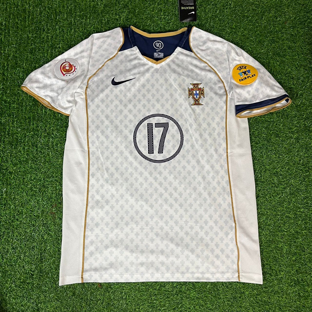 Portugal EURO 2004 Retro White Away Soccer Kit Jersey – Cristiano Ronaldo 17 – Front View
