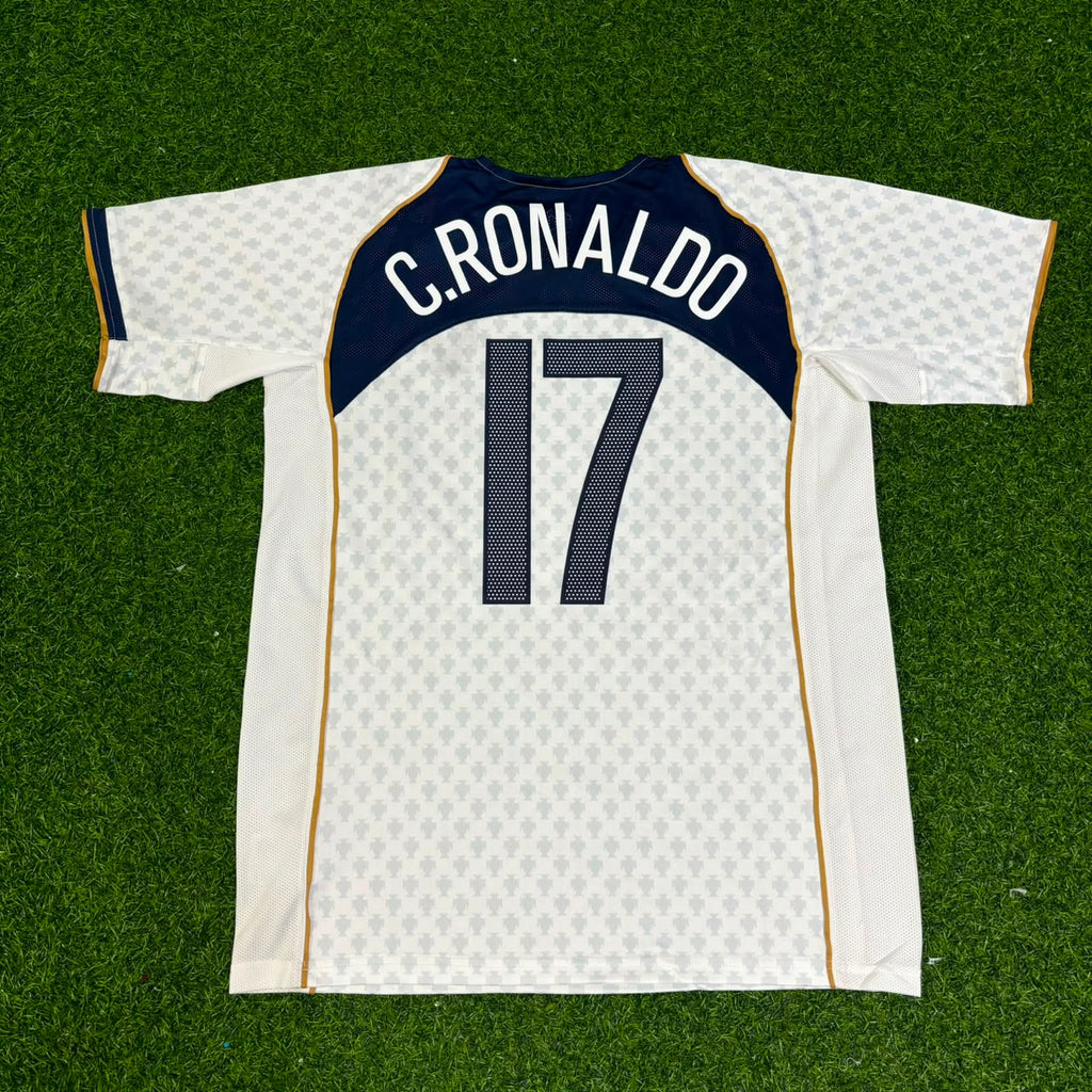 Cristiano Ronaldo 17 Portugal EURO 2004 Retro White Away Soccer Kit Jersey – Back View