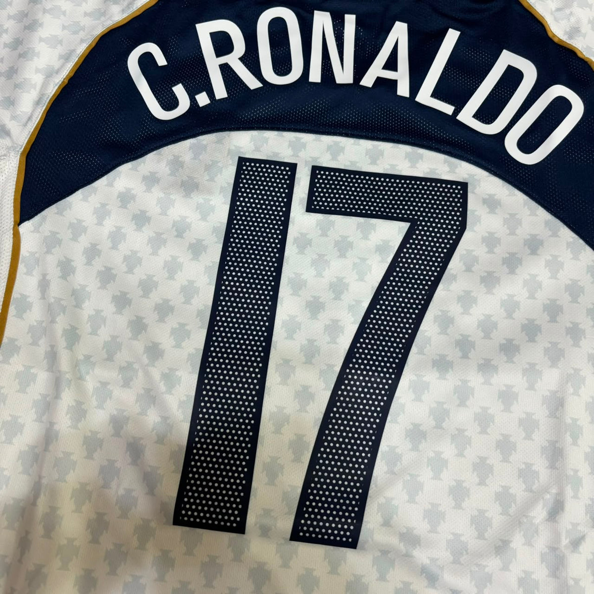 Cristiano Ronaldo 17 Portugal EURO 2004 Retro White Away Soccer Kit Jersey – Detailed View