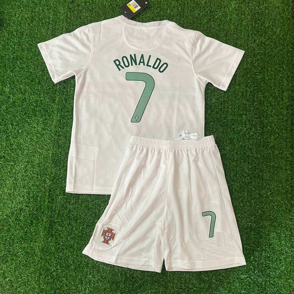 2012 Cristiano Ronaldo Portugal White Ronaldo Kids Kit Football Jersey for Children – Back View