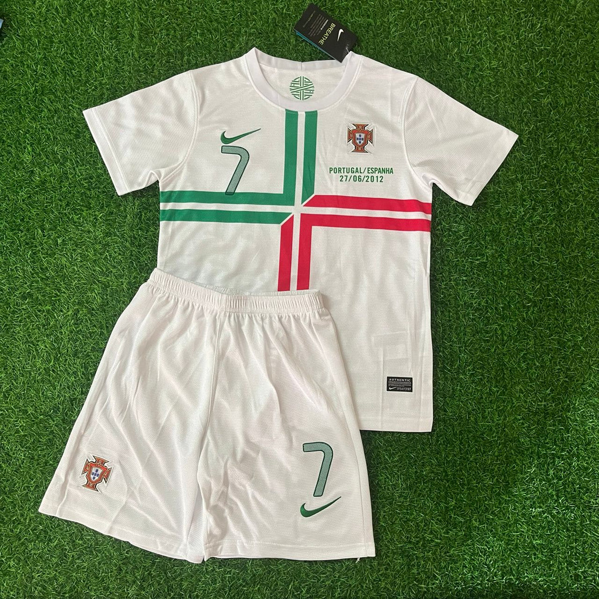 2012 Cristiano Ronaldo Portugal White Ronaldo Kids Kit Football Jersey for Children – Front View