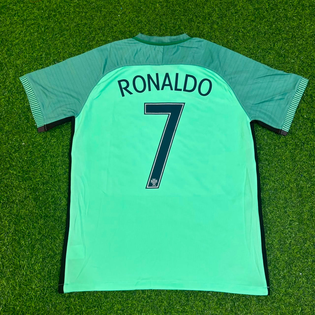 2016 Portugal EURO Cristiano Ronaldo Green Retro Football Jersey – Back View