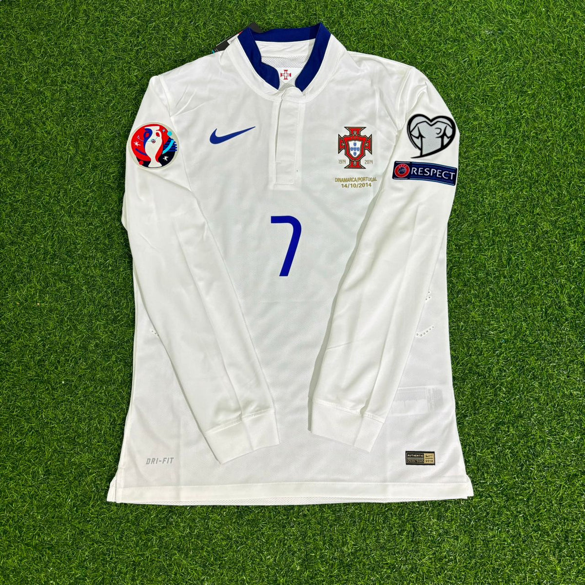 2016 Portugal EURO Cristiano Ronaldo White Long Sleeve Retro Football Jersey – Front View