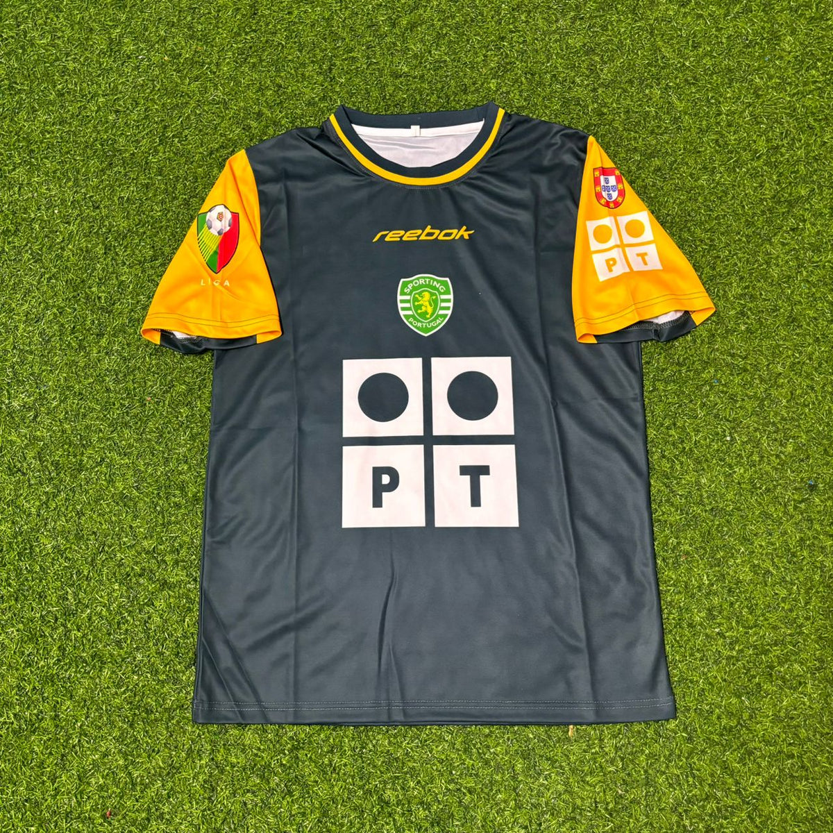 Cristiano Ronaldo Sporting CP Debut Black Orange Retro Football Jersey – Front View