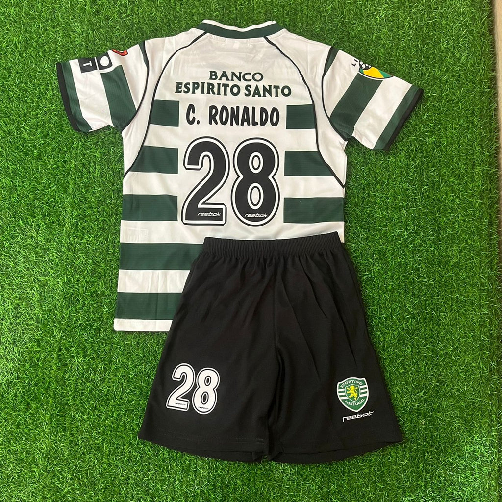 Cristiano Ronaldo Sporting CP Lisbon Kids Children Number 28 Vintage Jersey KinderTrikot Set – Back View