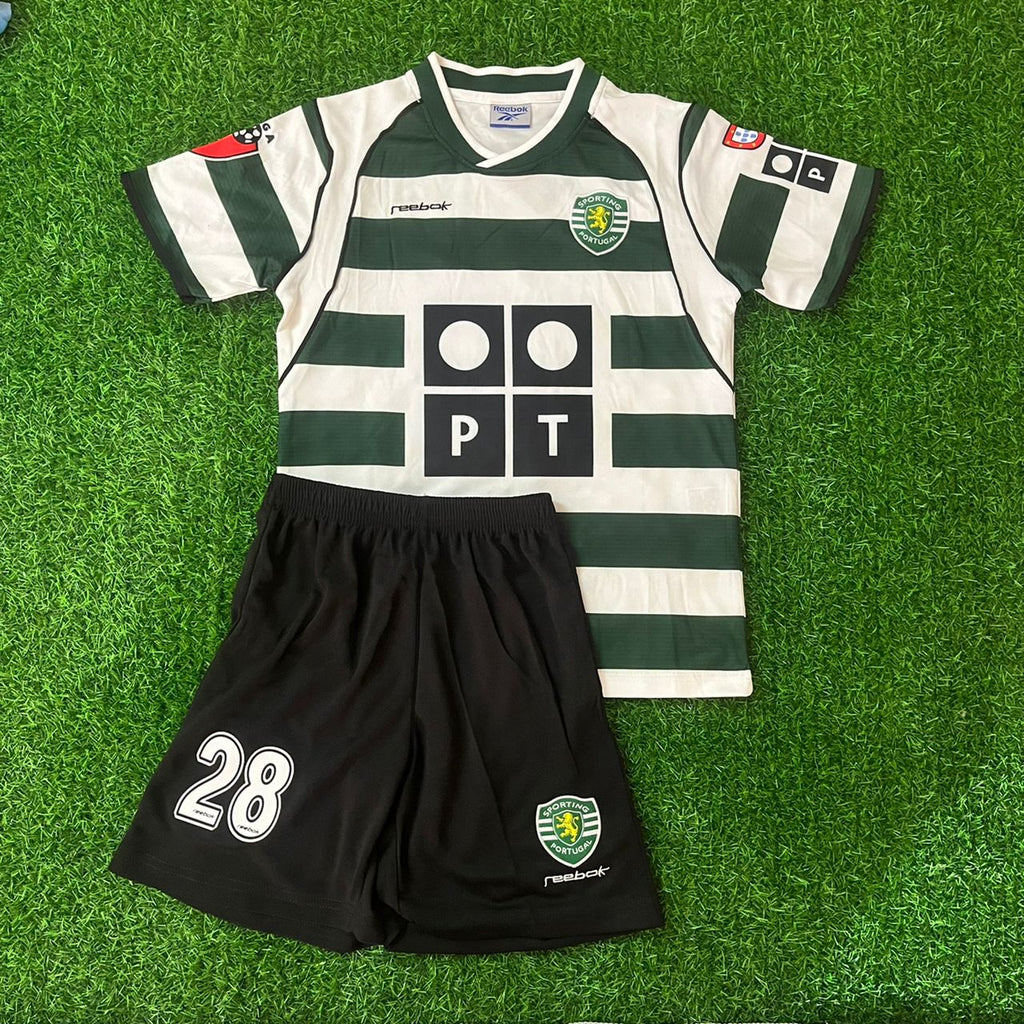 Cristiano Ronaldo Sporting CP Lisbon Kids Children Number 28 Vintage Jersey KinderTrikot Set – Front View