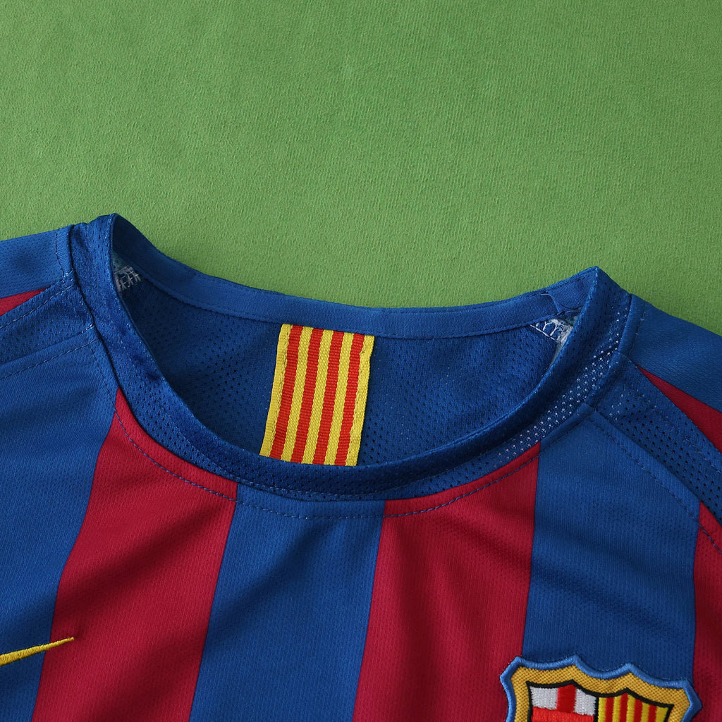 FC Barcelona 2005-2006 Season Home Retro Kids Football Jersey Trikot Maillot V7