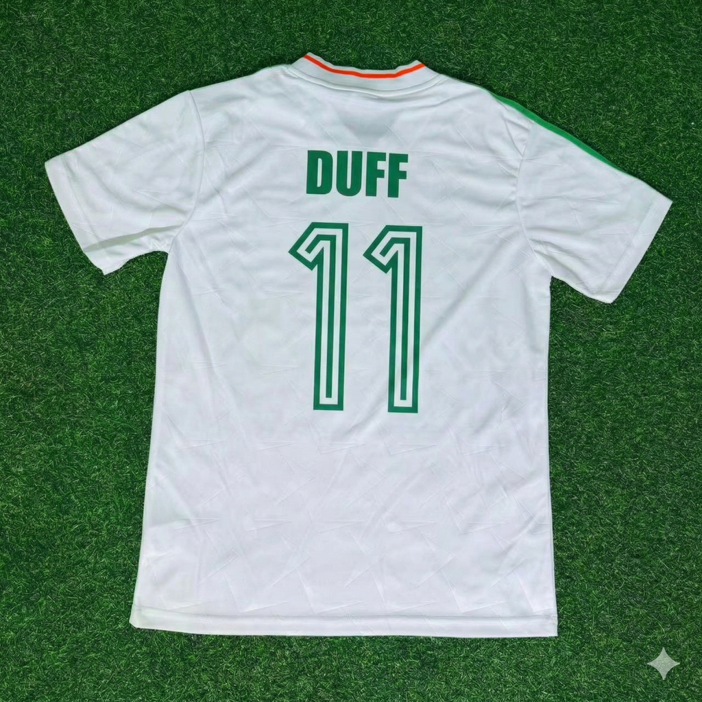 Ireland White Legendary Anniversary Retro Football Jersey – Damien Duff – Back View
