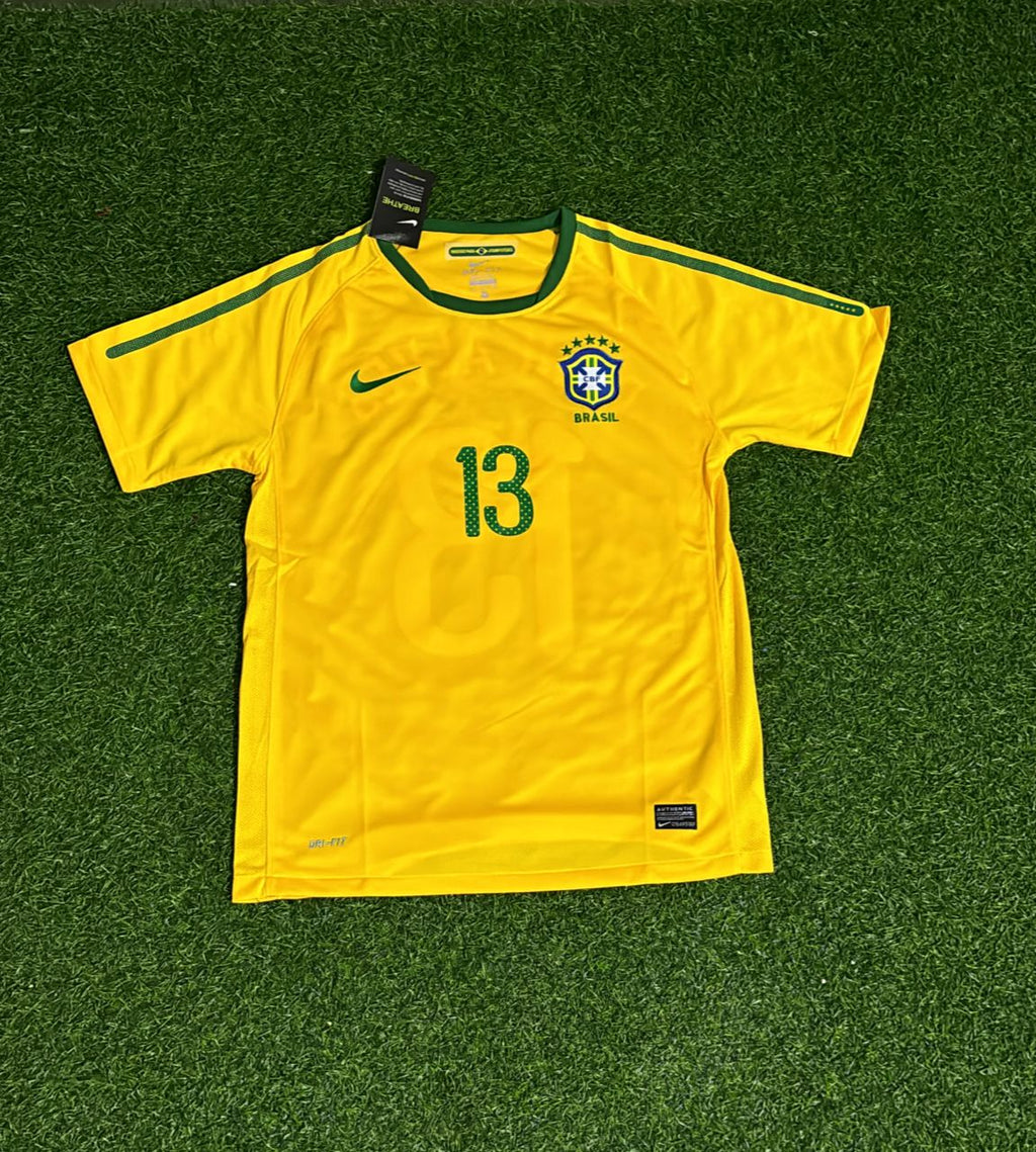 2010 Brazil World Cup Dani Alves Retro Yellow Football Jersey – Front View