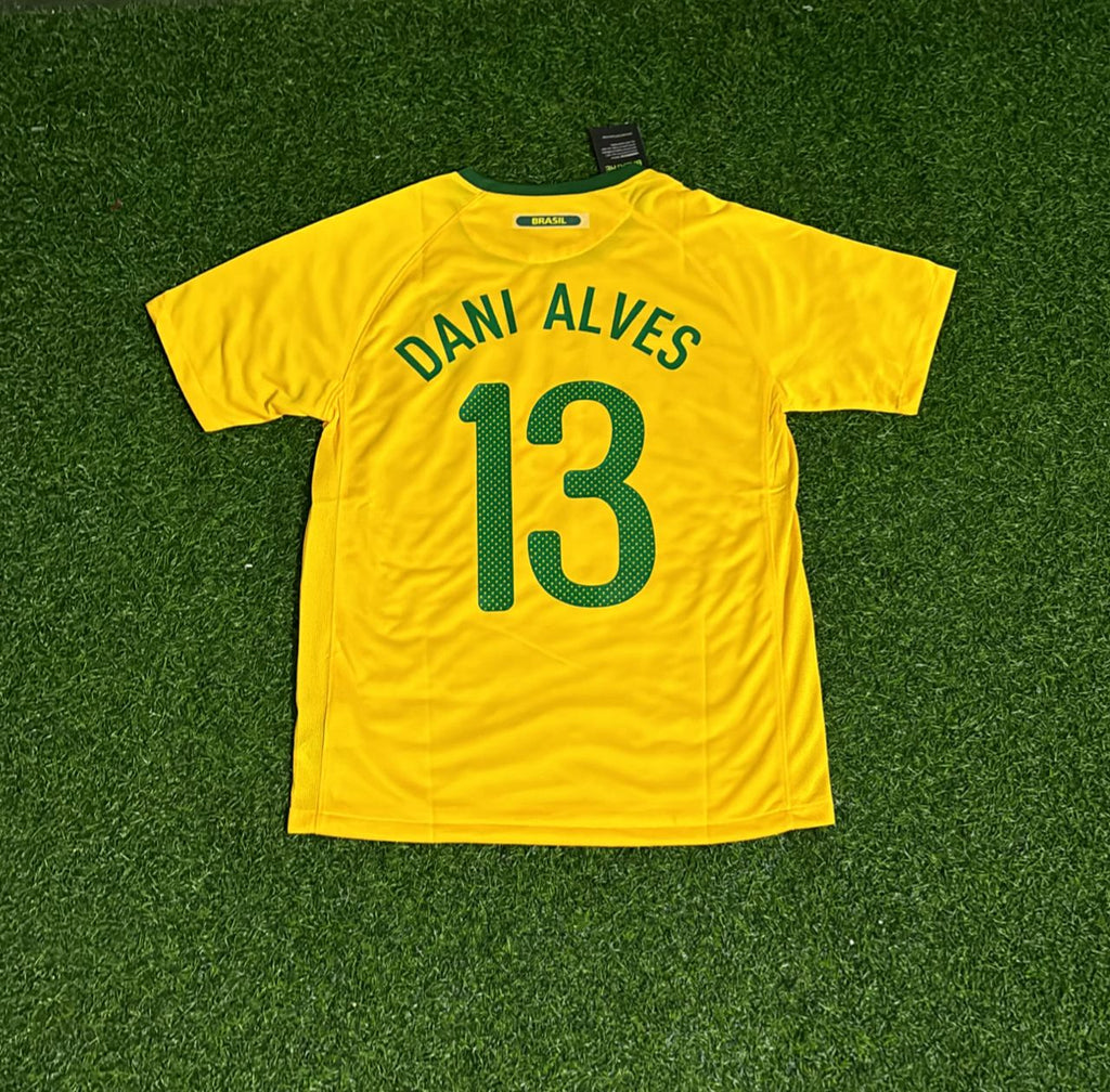 2010 Brazil World Cup Dani Alves Retro Yellow Football Jersey – Back View