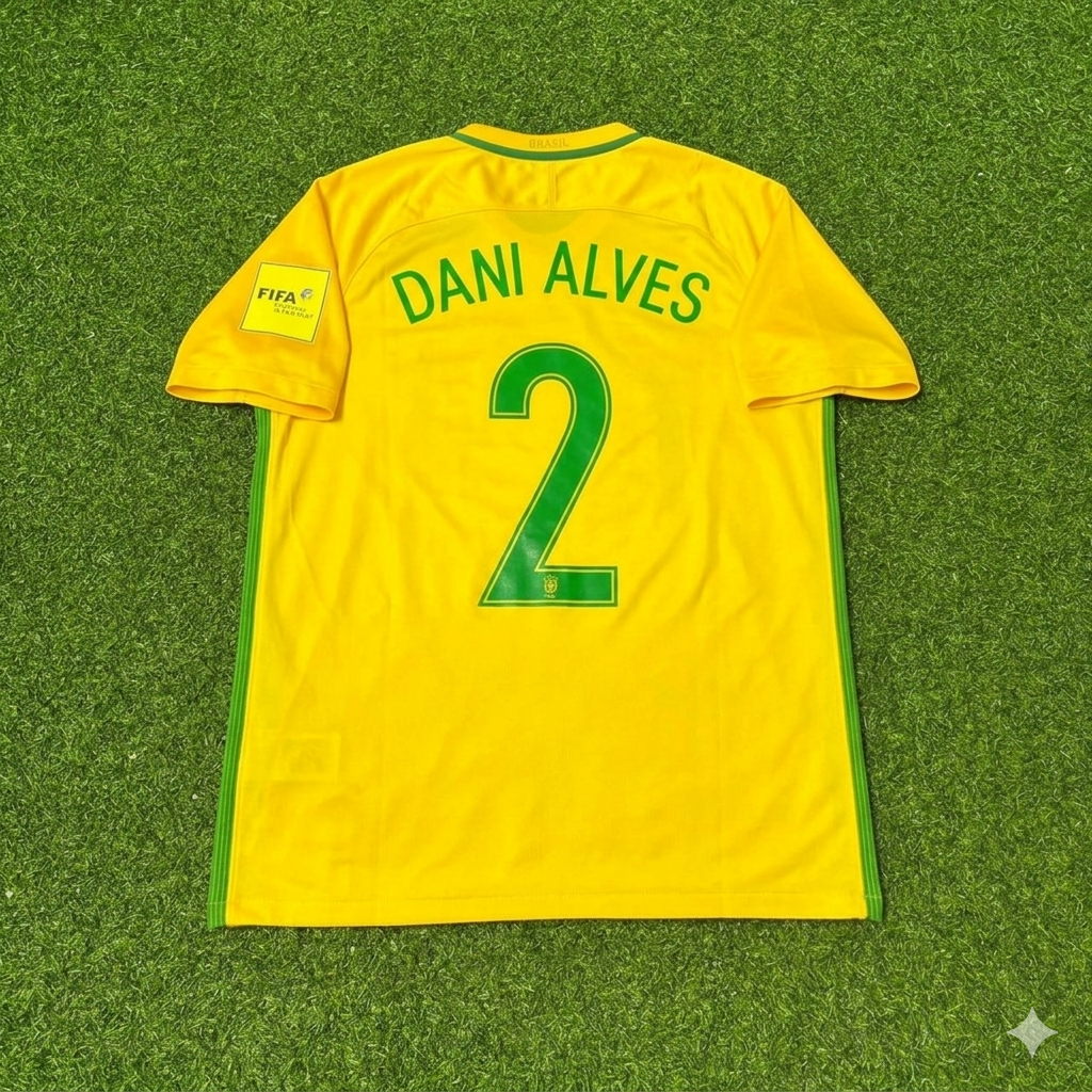 2018 Brazil World Cup Dani Alves #2 Home Football Jersey – Back View