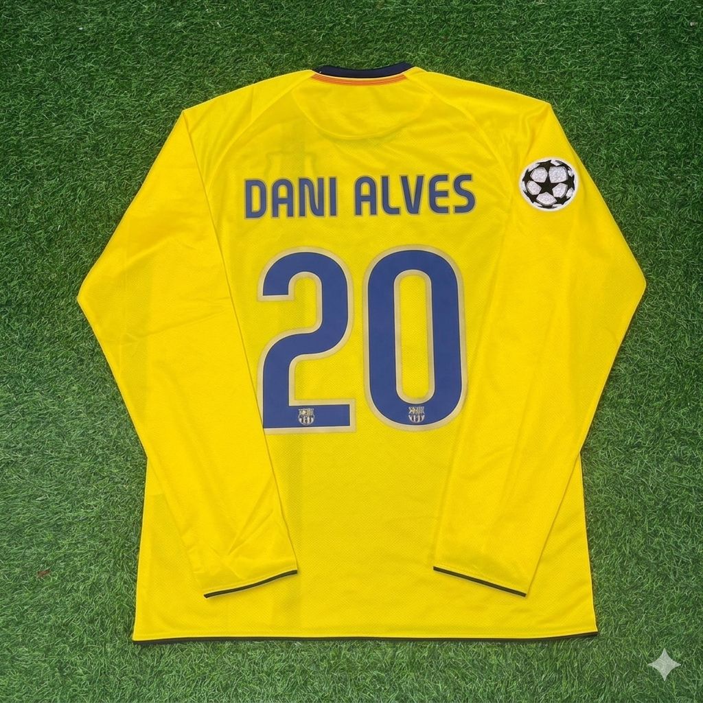 Barcelona 08/09 Season Yellow Away Retro Jersey – Dani Alves FC – Back View