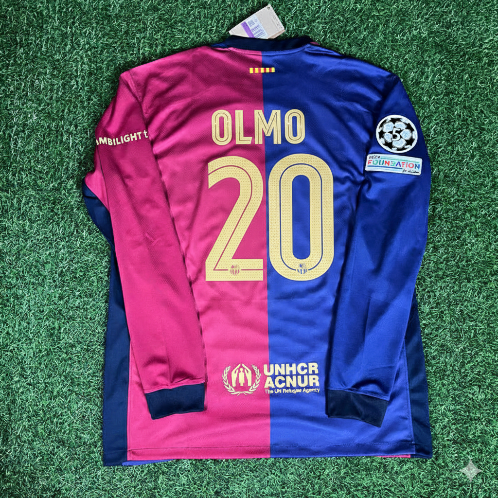Barcelona 2025 Champions League Long Sleeve Jersey – Dani Olmo 20- – Back View