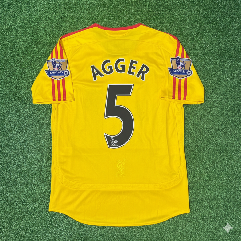 2006/07 Daniel Agger Liverpool Yellow Retro Football Jersey Collection – Back View