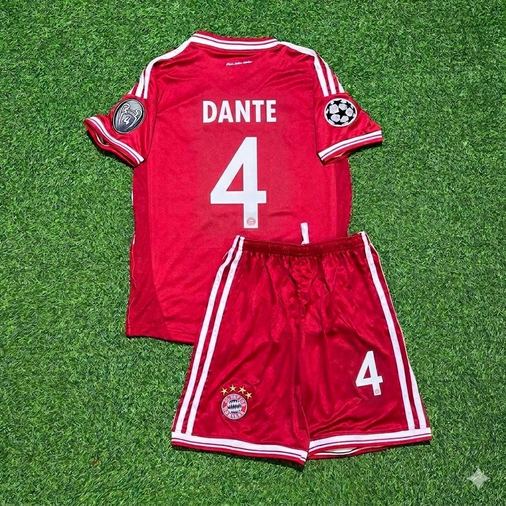 Bayern Munich 2013 Champions League Final Kids Retro Kit – Dante #4 – Back View