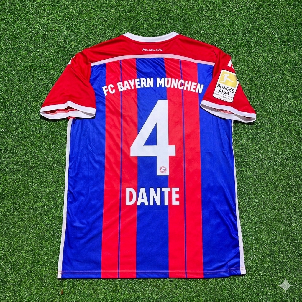 Bayern Munich 2014 2015 Home Retro Patch Jersey – Dante #4 – Back View