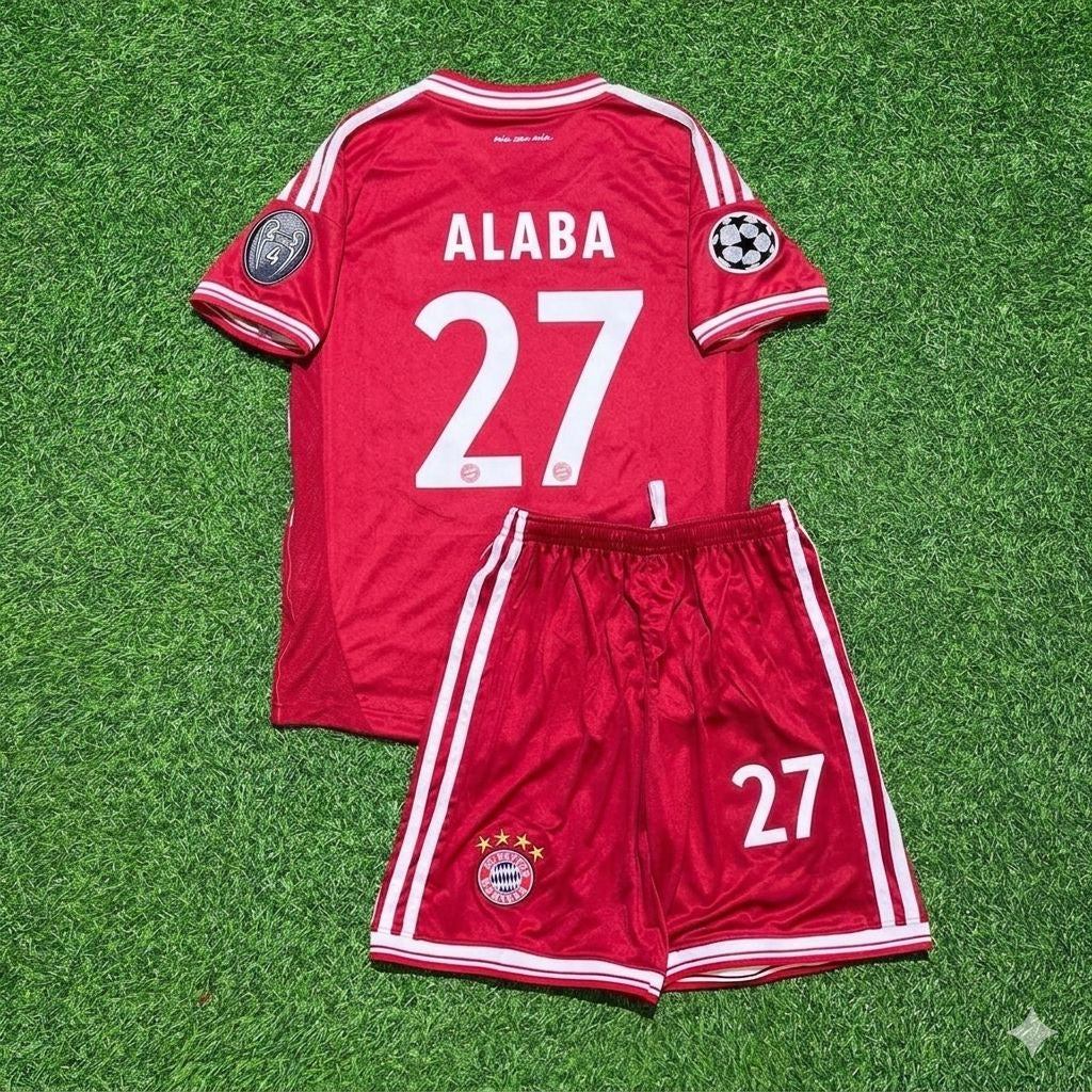 Bayern Munich 2013 Champions League Final Kids Retro Kit – David Alaba #27 – Back View