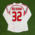 David Beckham #32 AC Milan Away White Long Sleeve Retro Jersey – Back View