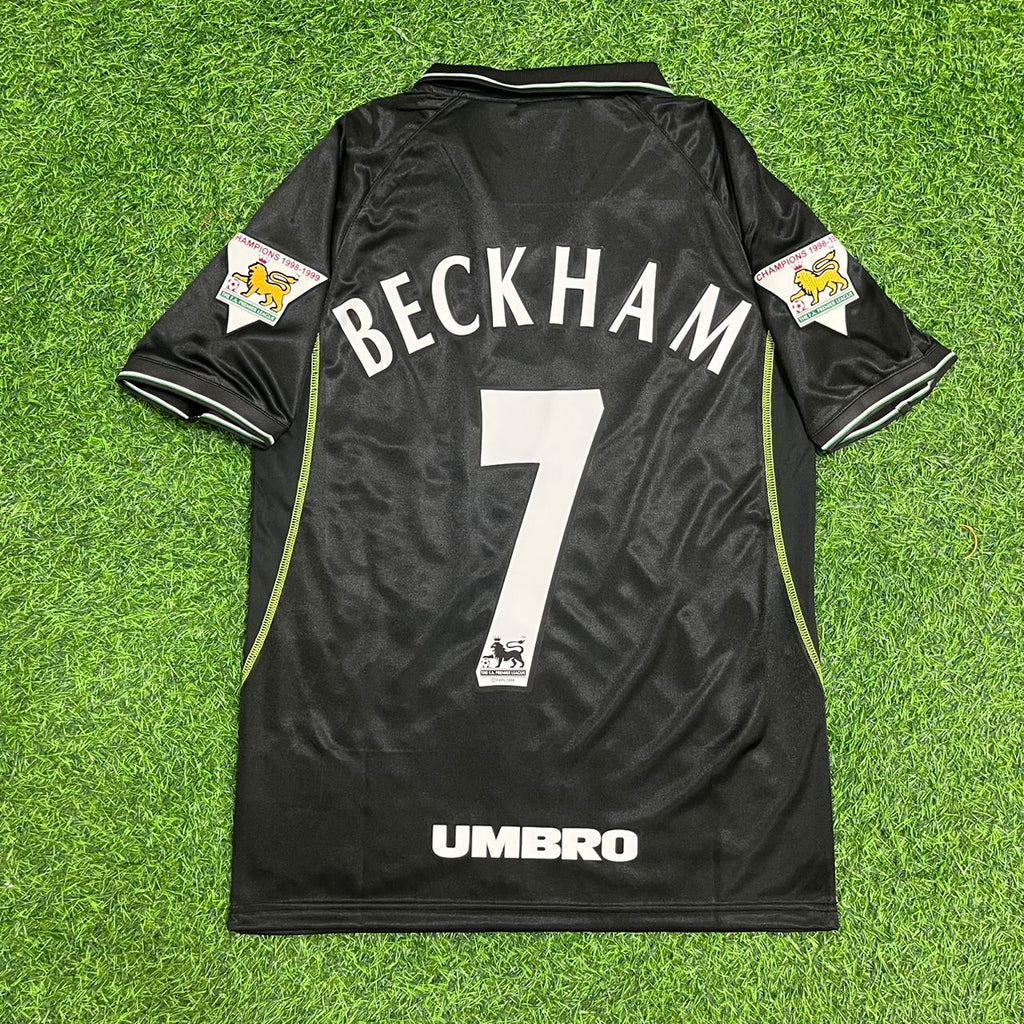 1998 David Beckham Manchester United 1999 Black Retro Football Jersey – Back View