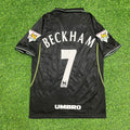 1998 David Beckham Manchester United 1999 Black Retro Football Jersey – Back View