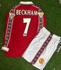 David Beckham Manchester United 1999 Red Long Sleeve Kids Retro Football Jersey – Back View