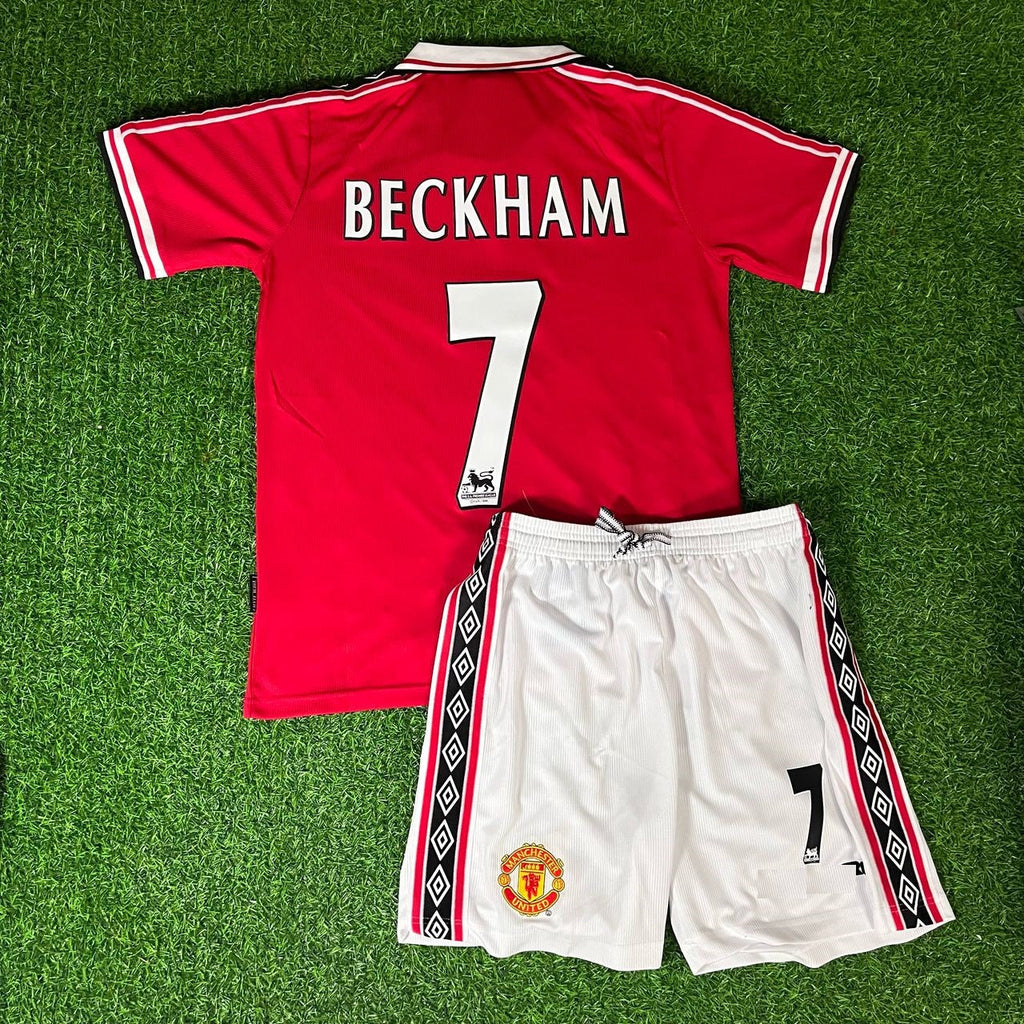 1999 David Beckham Manchester United Kids Children Set Retro Football Jersey Kinder – Back View