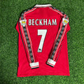 David Beckham 7 - Manchester United 1999 Red Long Sleeve Kit Jersey – Back View