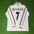 David Beckham Manchester United 1999 White Long Sleeve Retro Football Jersey – Back View