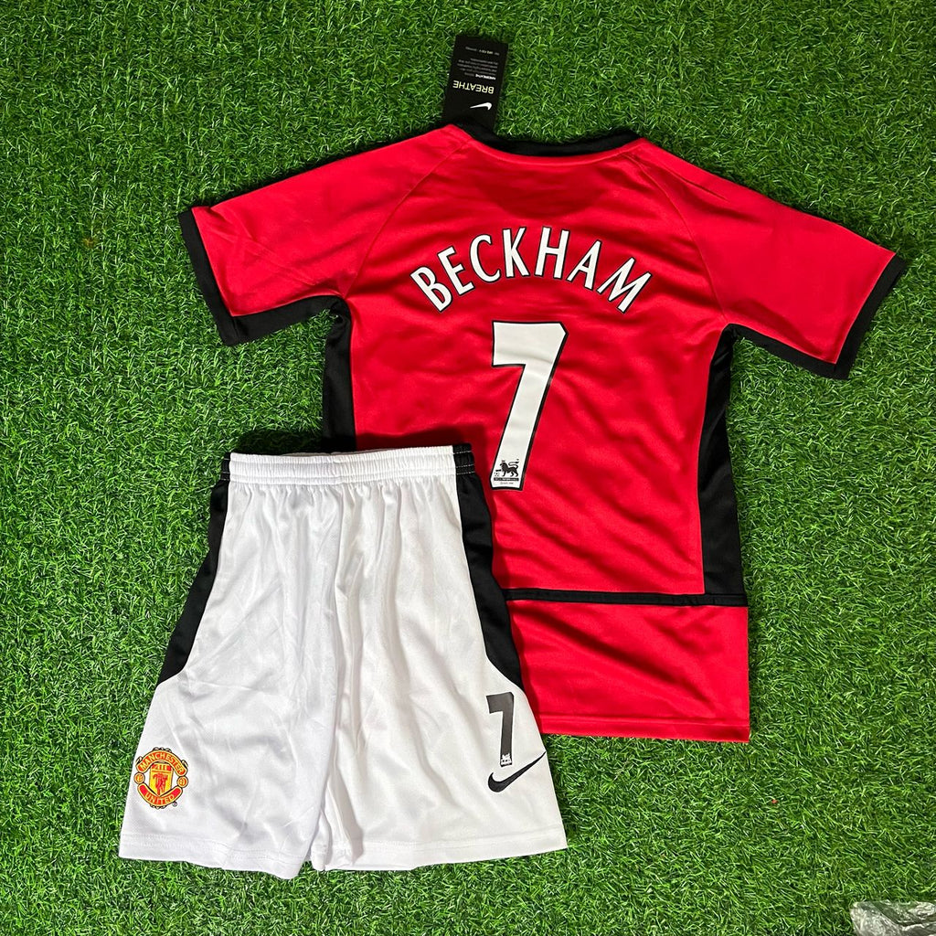 2002/03 David Beckham Manchester United Kids Kit Iconic Red Retro Football Jersey – Detailed View