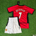 2002/03 David Beckham Manchester United Kids Kit Iconic Red Retro Football Jersey – Back View