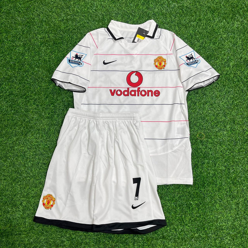 David Beckham Manchester United 2002 2003 White Kids Retro Jersey KinderTrikot – Front View