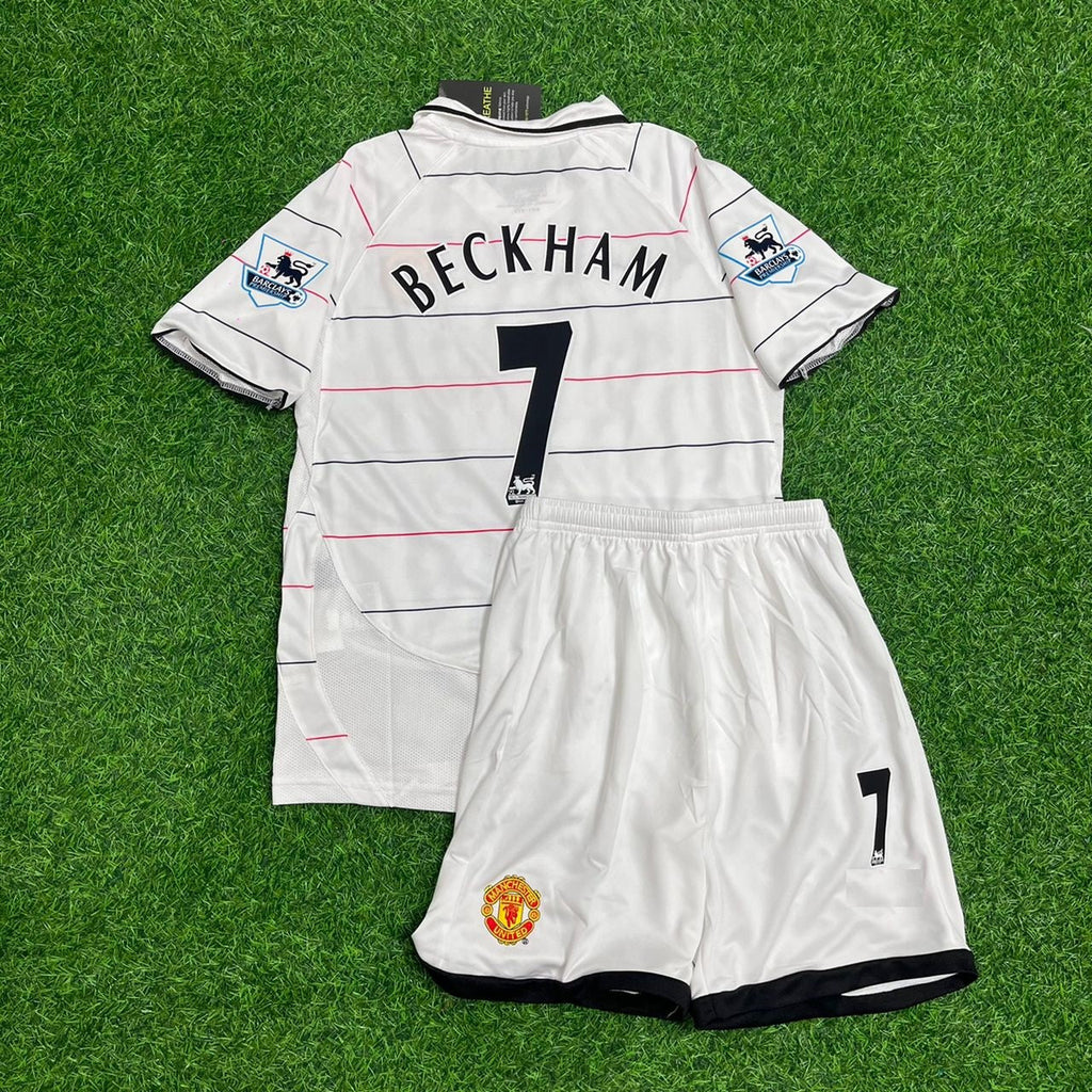 David Beckham Manchester United 2002 2003 White Kids Retro Jersey KinderTrikot – Back View