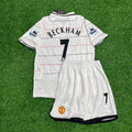 David Beckham Manchester United 2002 2003 White Kids Retro Jersey KinderTrikot – Back View