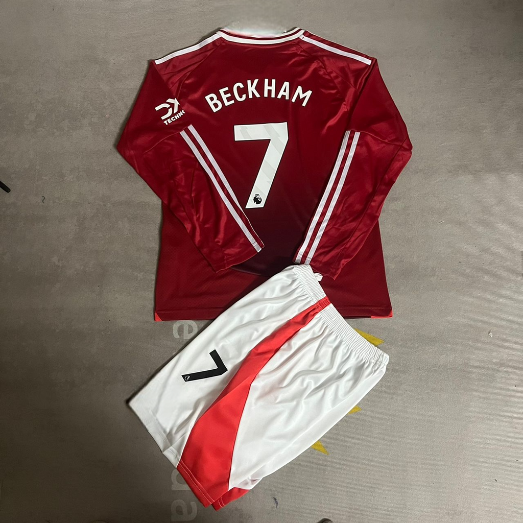 David Beckham Manchester United Kids Children Set Retro Football Jersey – Back View
